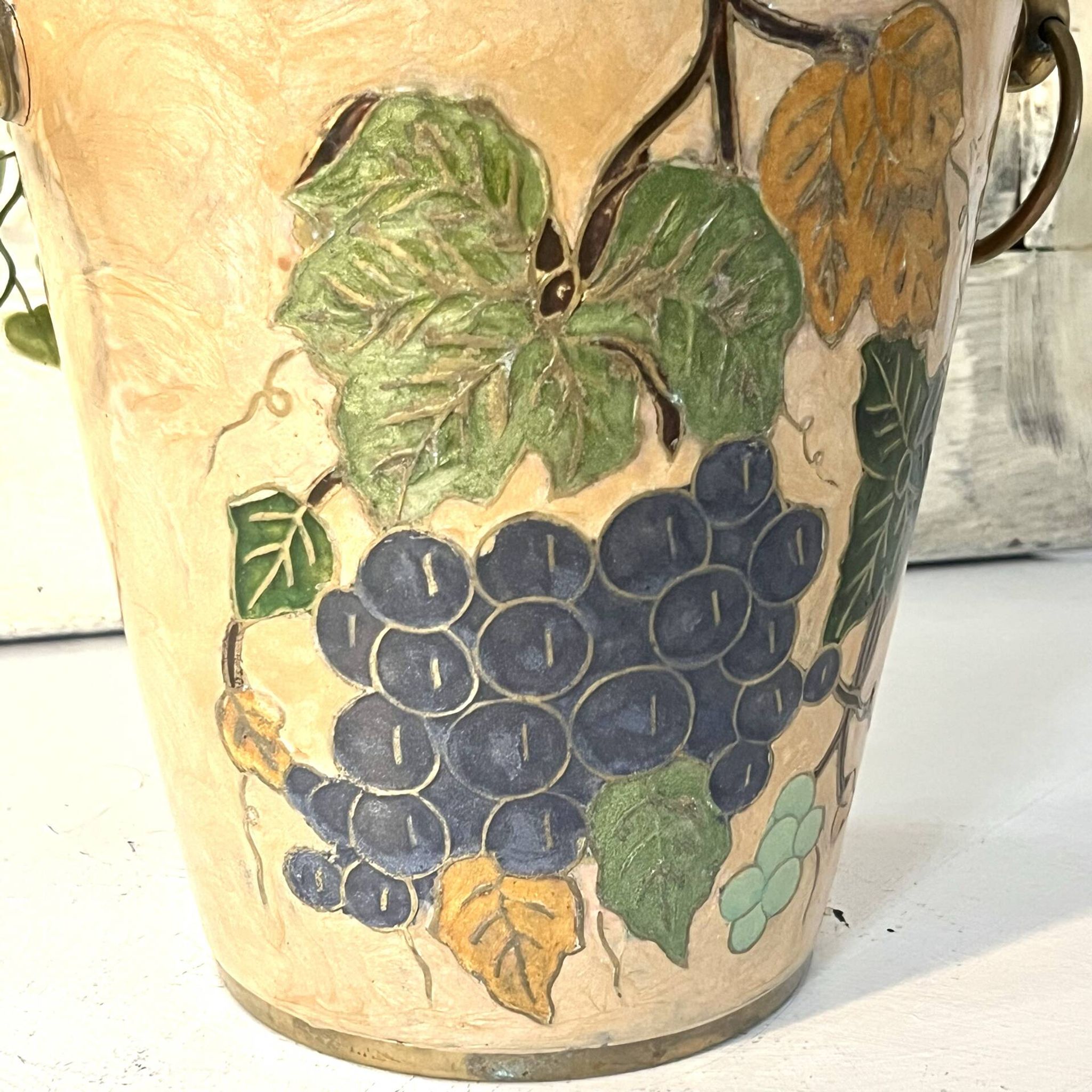 French vintage cloisonne champagne bucket with grape and vine design