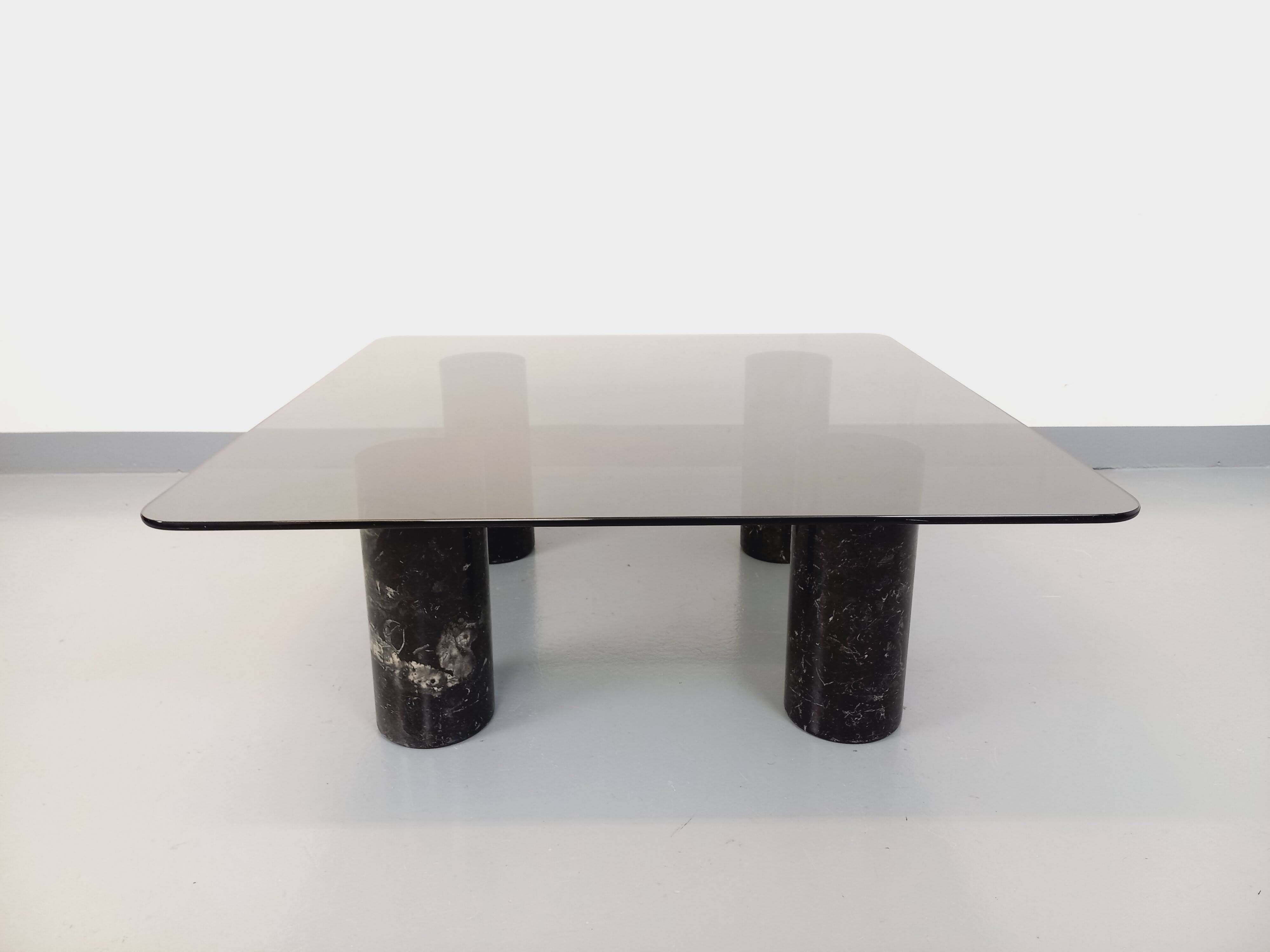 Vintage Italian square marble and glass coffee table from the 70s