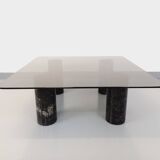 Table basse italienne carrée vintage en marbre et verre des années 70