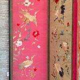 Paravent 4 panneaux japon XIXem, broderie soie oiseau