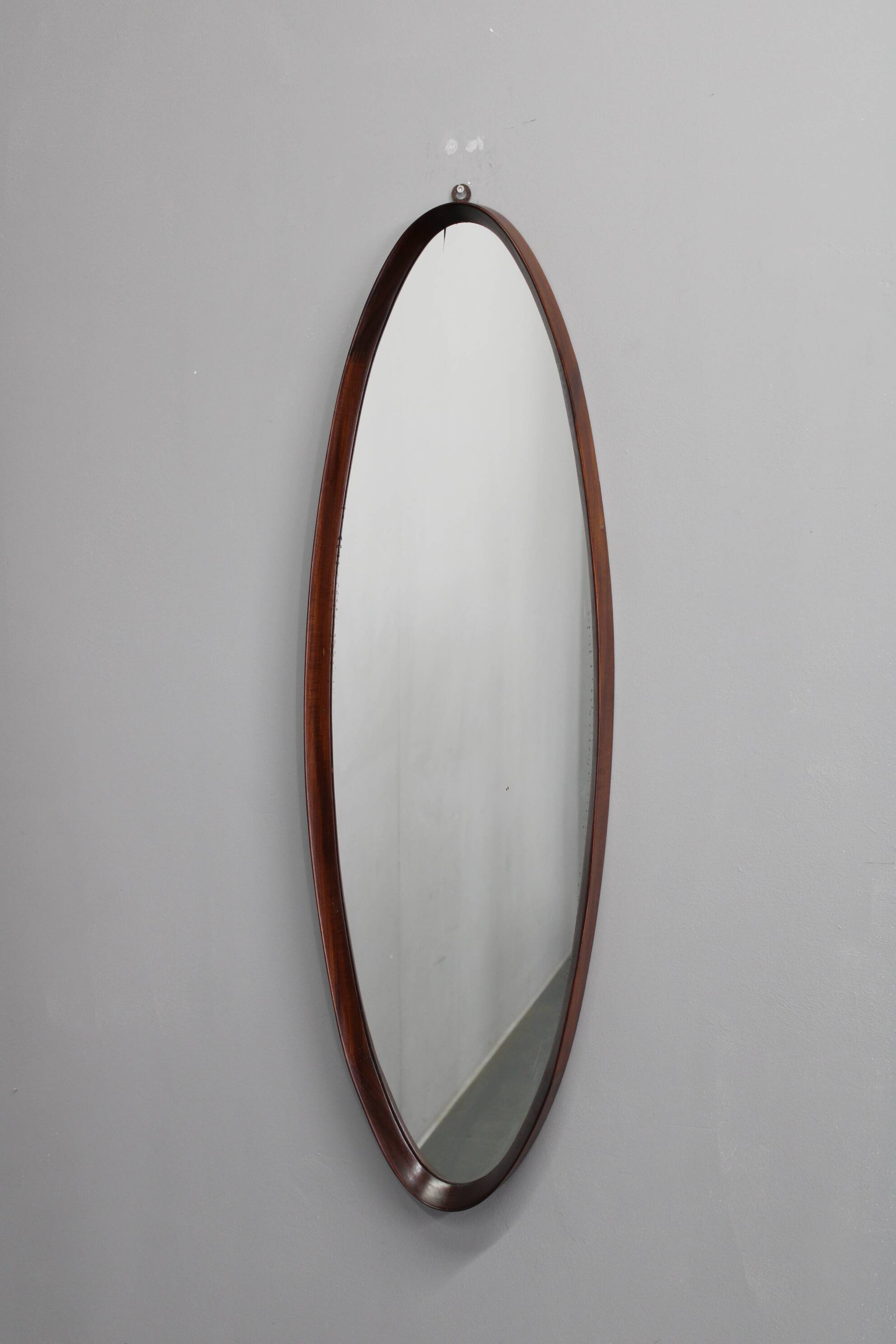 Italian mid-century oval teak wall mirror, 1980s
