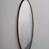 Italian mid-century oval teak wall mirror, 1980s
