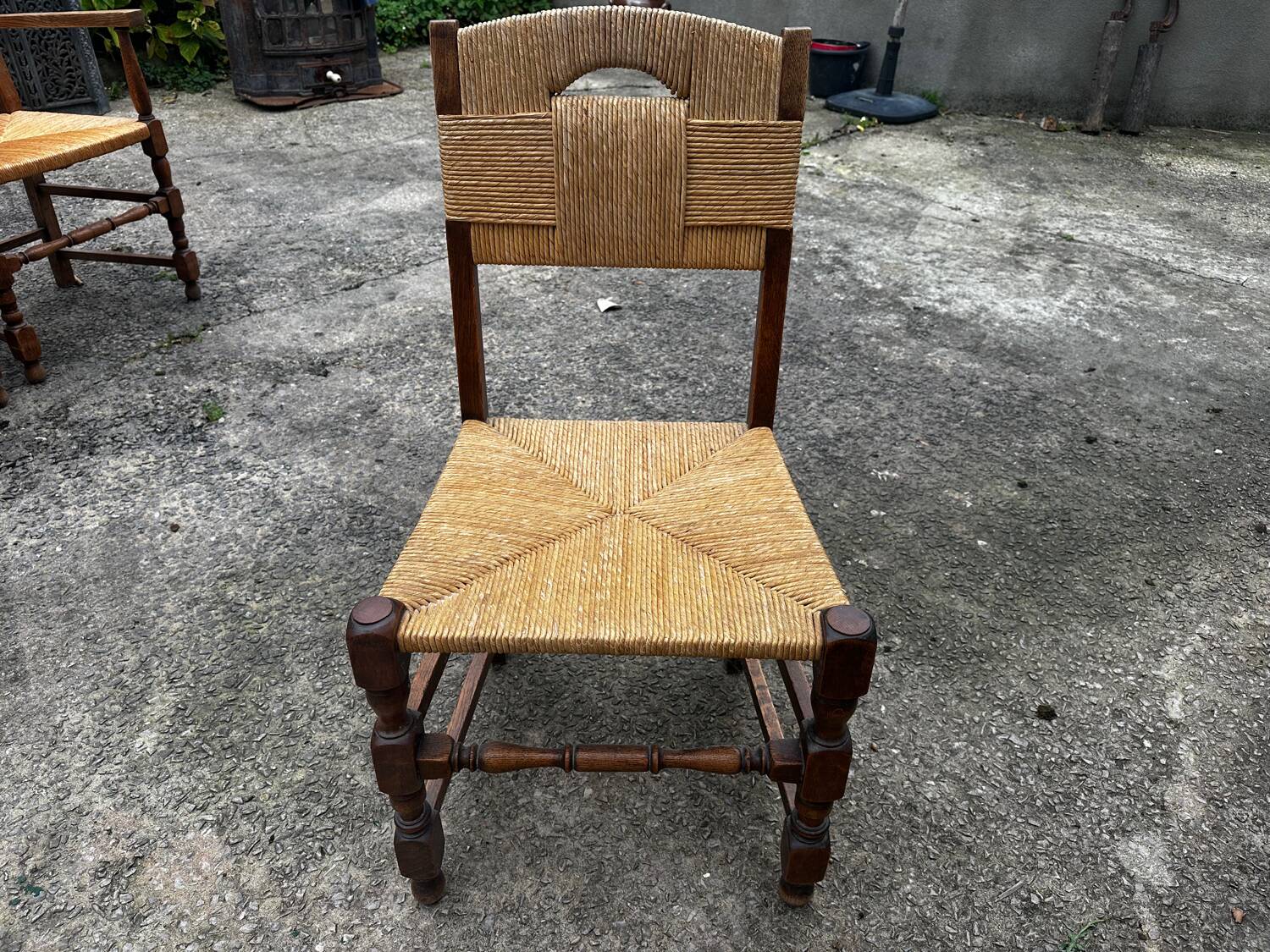 Set of 6 chairs and 2 armchairs, Brutalist style, 1950s