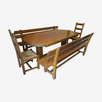 Table monastery oak with 2 benches and 2 chairs