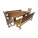 Table monastère chêne massif avec 2 bancs et 2 chaises