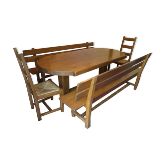 Table monastery oak with 2 benches and 2 chairs