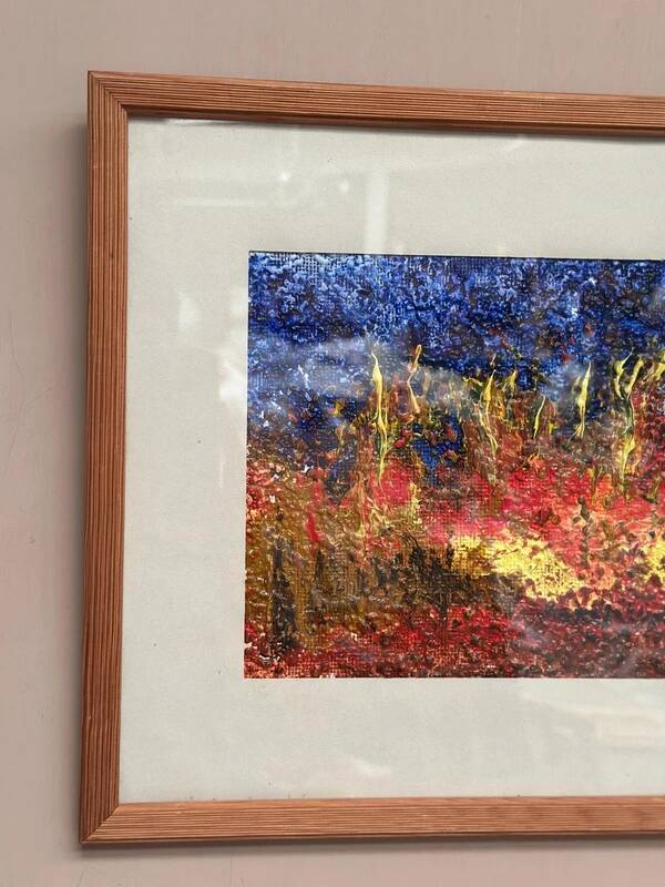 European vintage oil on canvas "Abstract" by unknown artist, glazed and framed 33×30cm