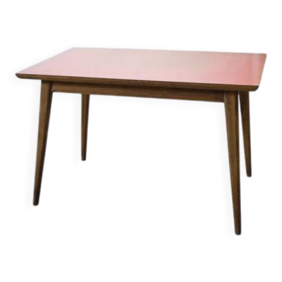 Table de salle à manger en hêtre des années 50 avec plateau en formica rouge