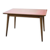 Table de salle à manger en hêtre des années 50 avec plateau en formica rouge