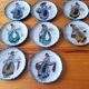 Rare set of 9 vintage plates – Hand-painted ceramic – Black back