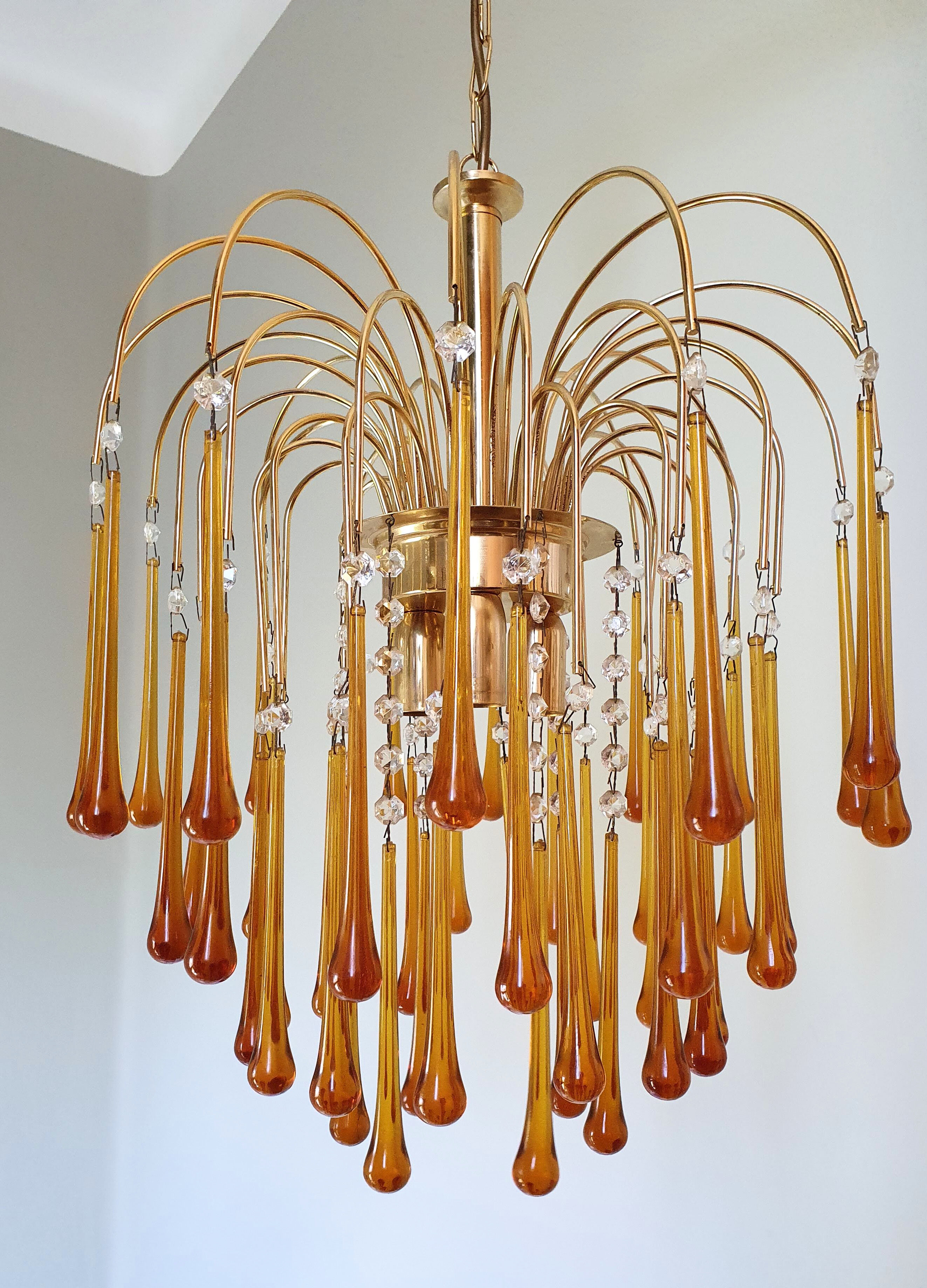 Orange water drop chandelier 70s