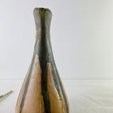 Ancient soliflore vase in sandstone beige and gray-green ewer shape signed Denbac
