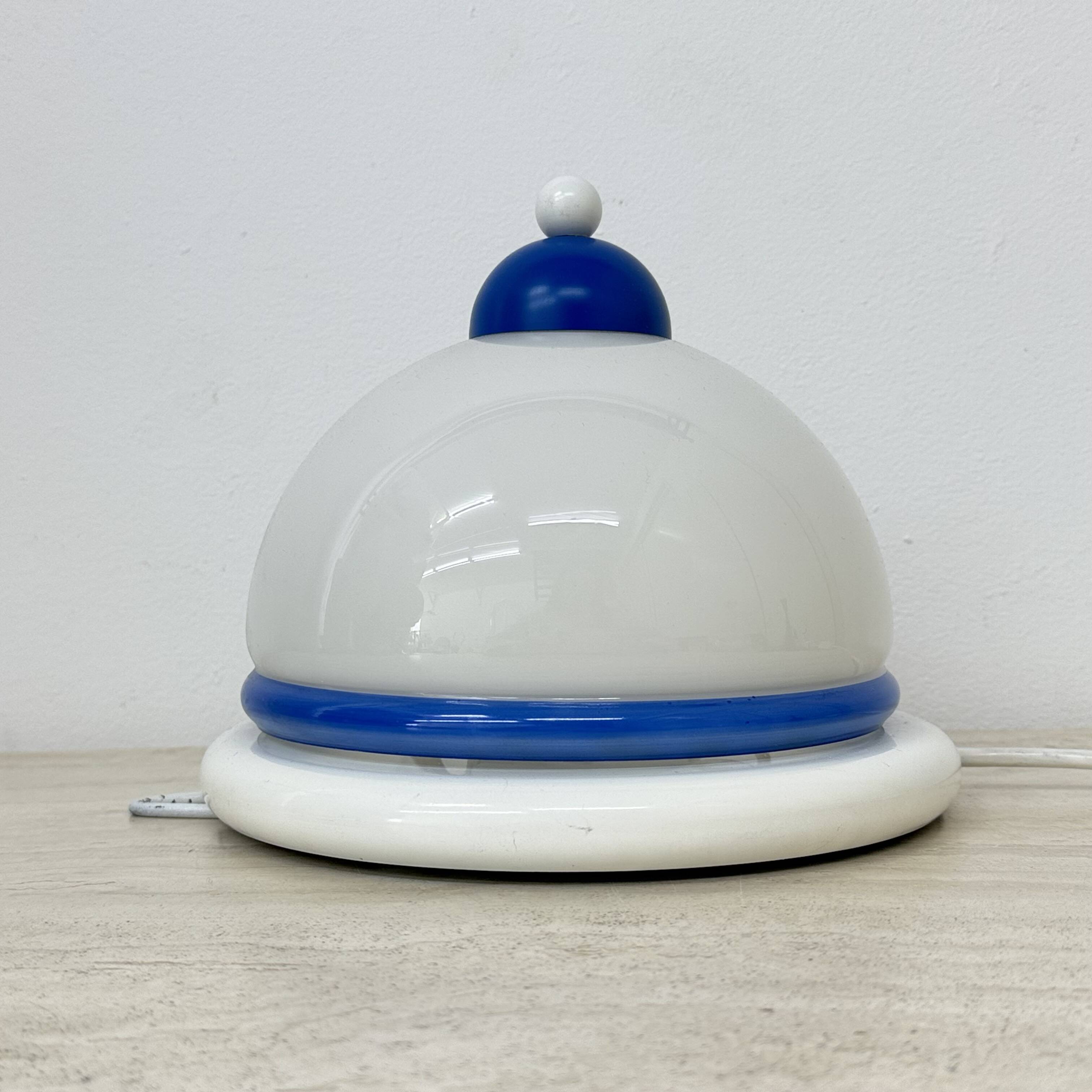 Vintage glass blue and white wall lamp sconce , 1970s