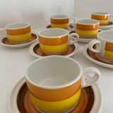 7 cups and under cups, Gien earthenware seventies décor, 1970