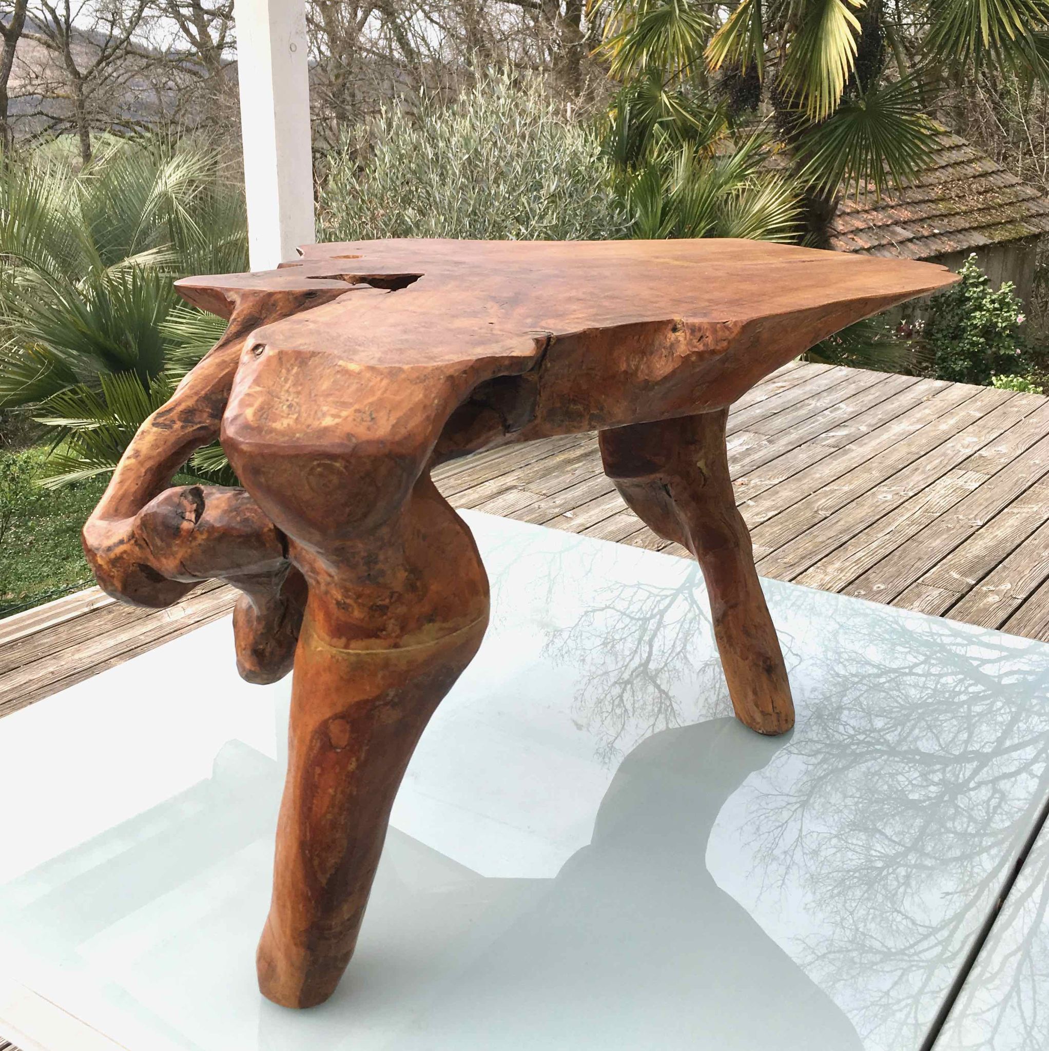 Brutalist teak root coffee table