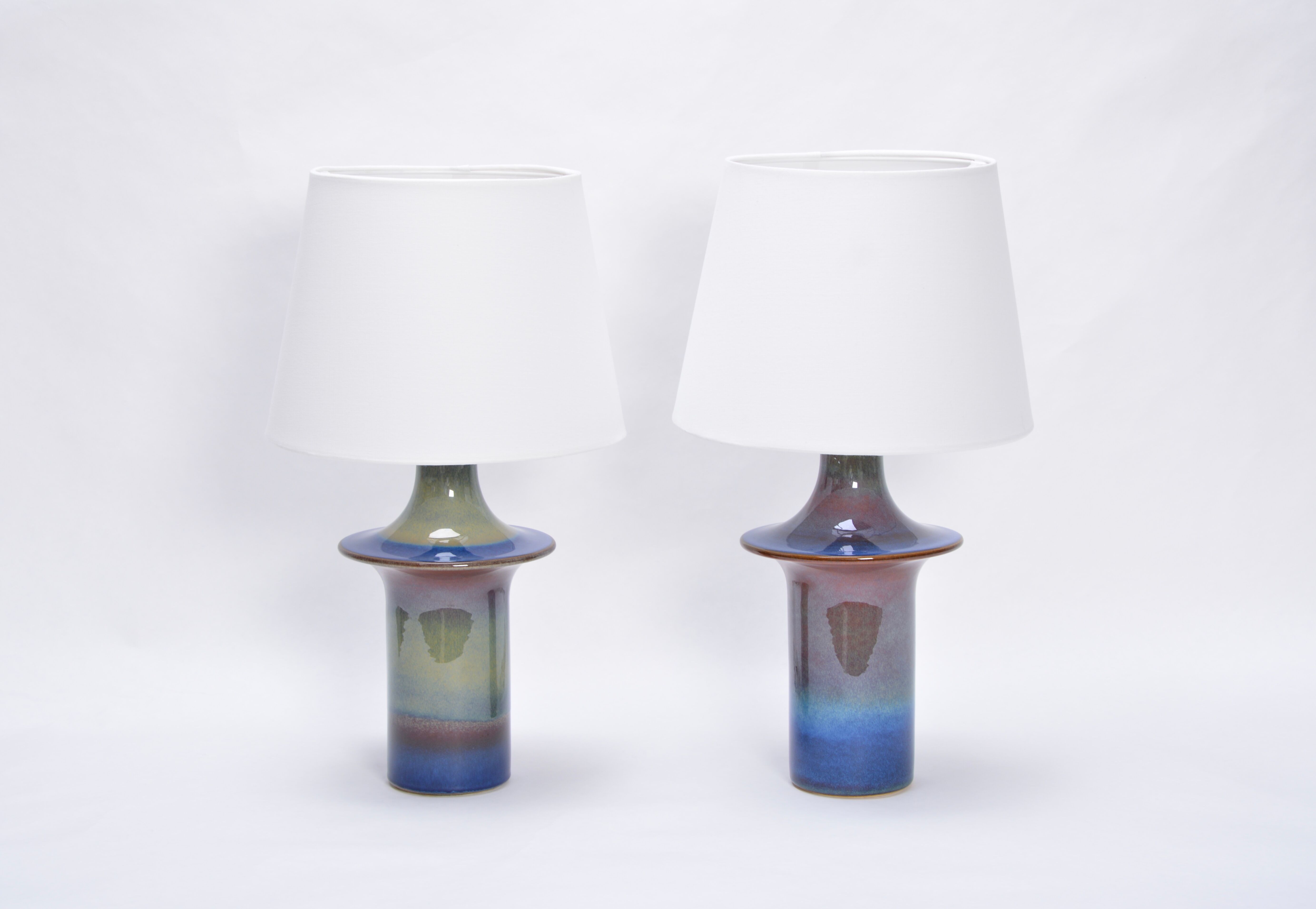 Tall Mid-Century Modern Danish Blue Table Lamps from Soholm, Set of 2