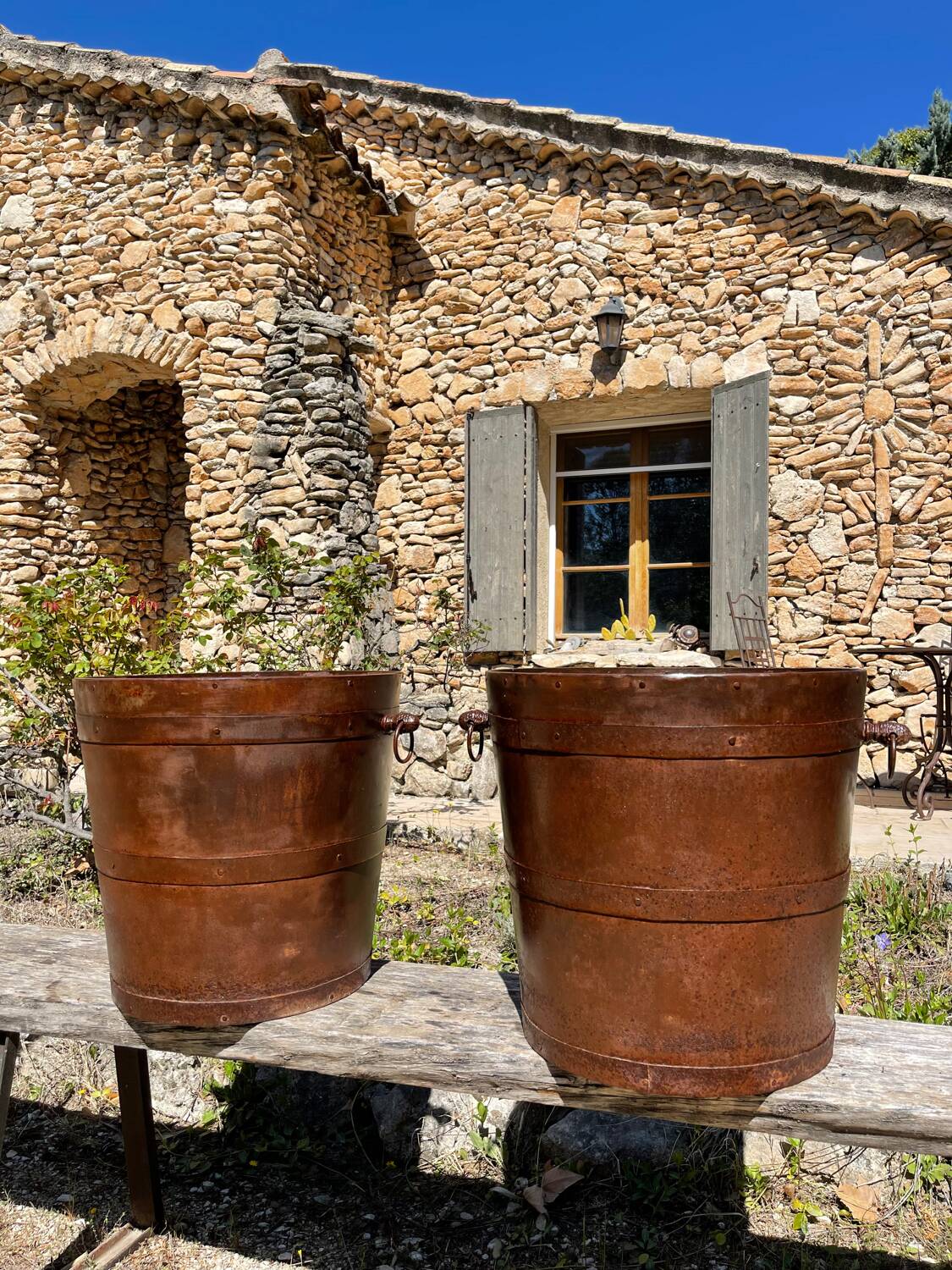 Riveted iron cache pots