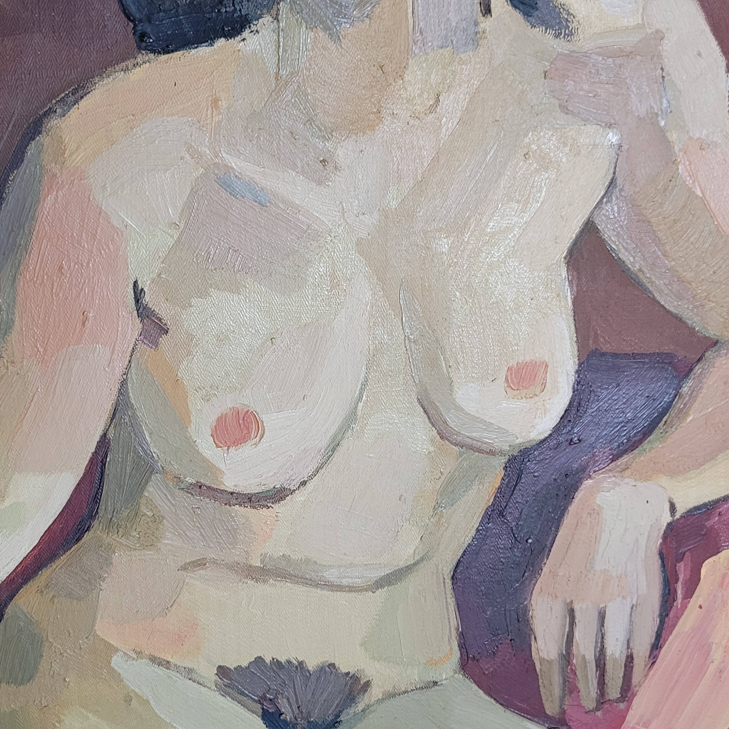 Old Painting Nude Portrait Oil On Canvas