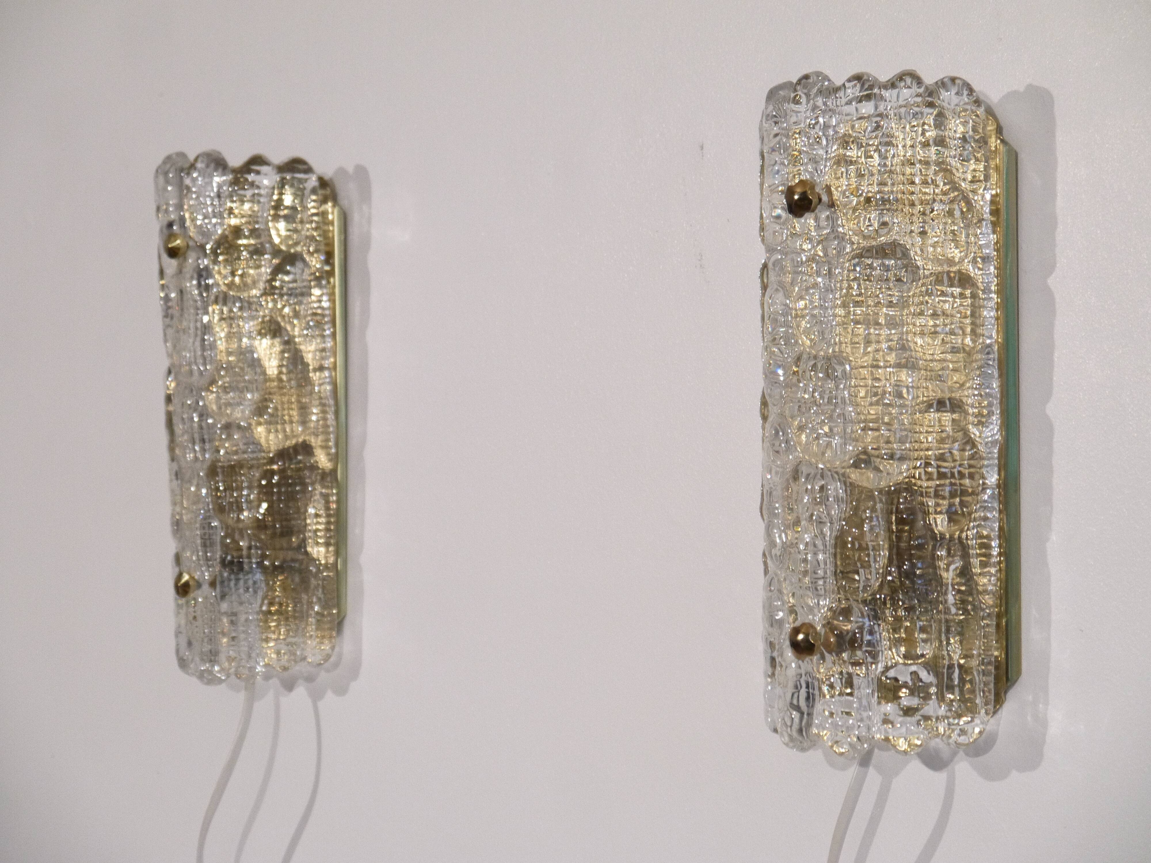 Pair of crystal wall lamps by Carl Fagerlund for Orrefors