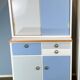 Kitchen cabinets, pastel blue and light gray, vintage from the 60s