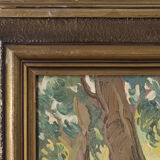 Impressionist wooded landscape with flowers