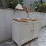 Vintage beige sideboard, oak top.