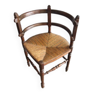 Fauteuil d'angle ancien paillé