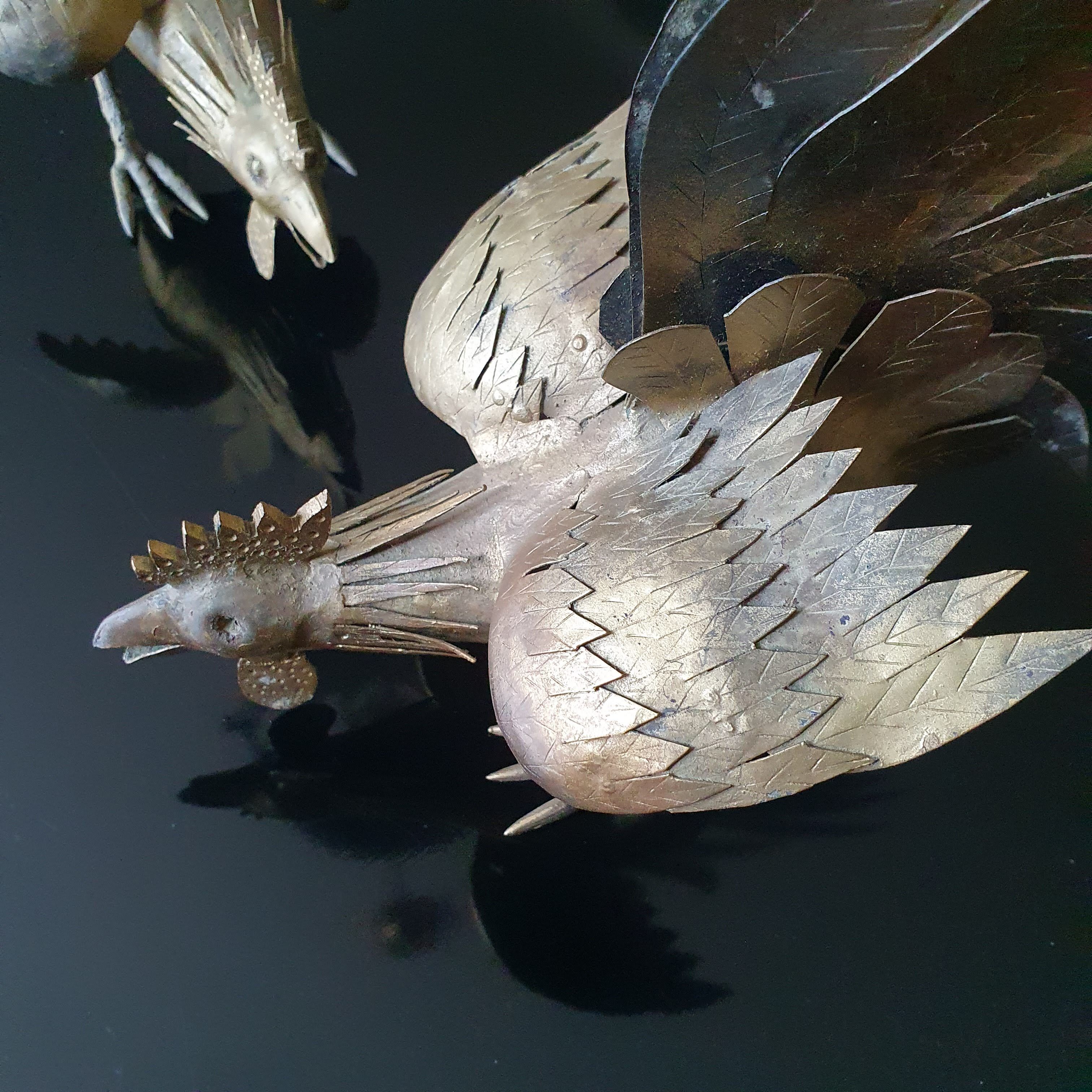 Duo of gold metal roosters 1950