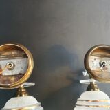 Paire d'appliques vintage en verre sablé et doré