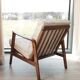 Vintage Danish boucle armchair with orange polka dots from the 1960s.