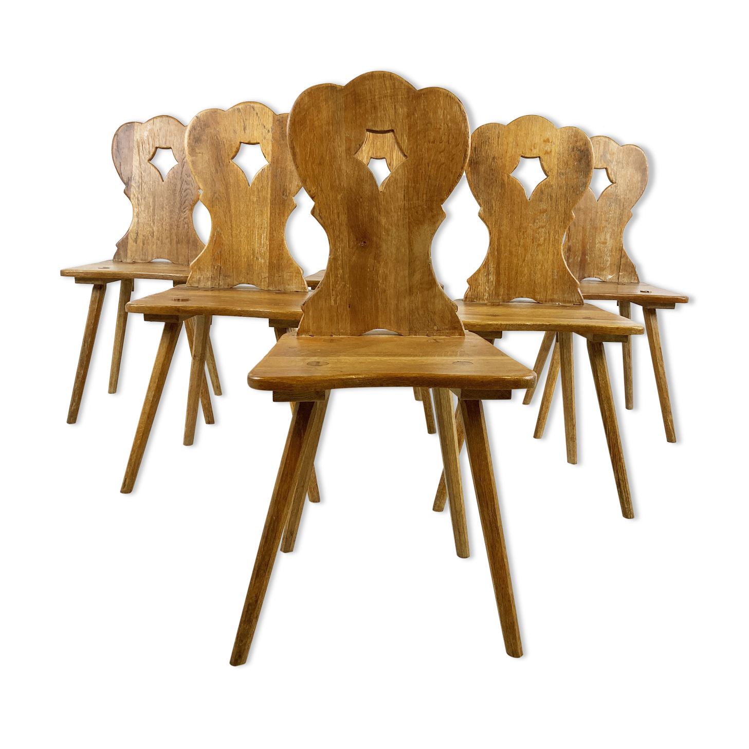 Vintage oak brutalist chairs, 1960s