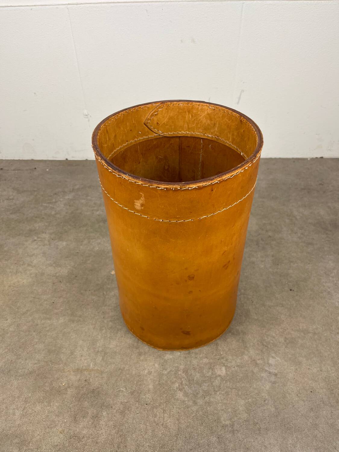 Danish leather wastepaper basket by Torben Orskov in Adnet style