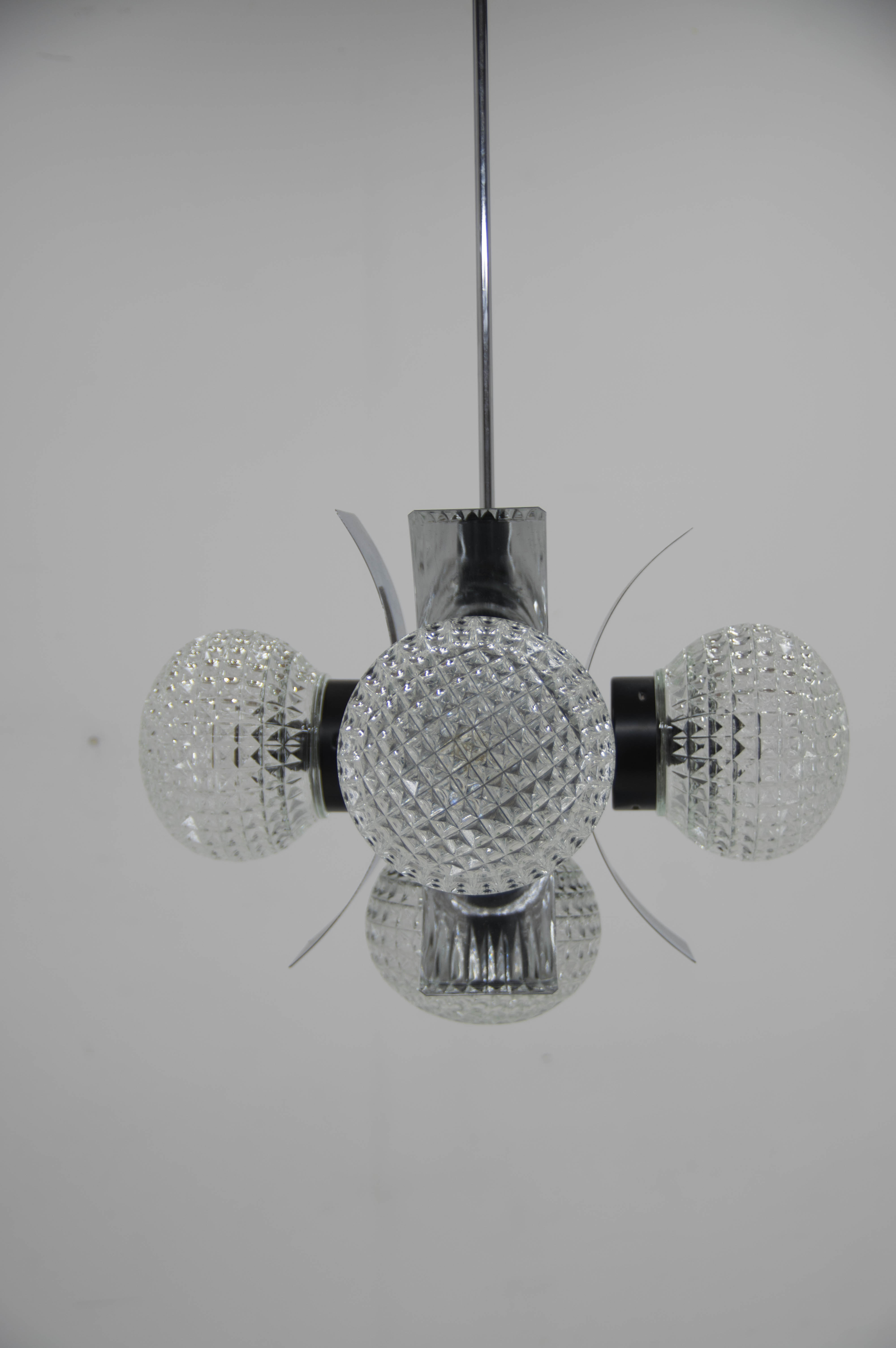 Mid-Century Chrome & Glass Chandelier, Czechoslovakia, 1970s