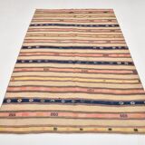 5x8 Cream & Navy Blue Striped Pattern Kilim Rug, 152x234Cm