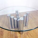 Table basse Space Age en tube chromé et verre 1970