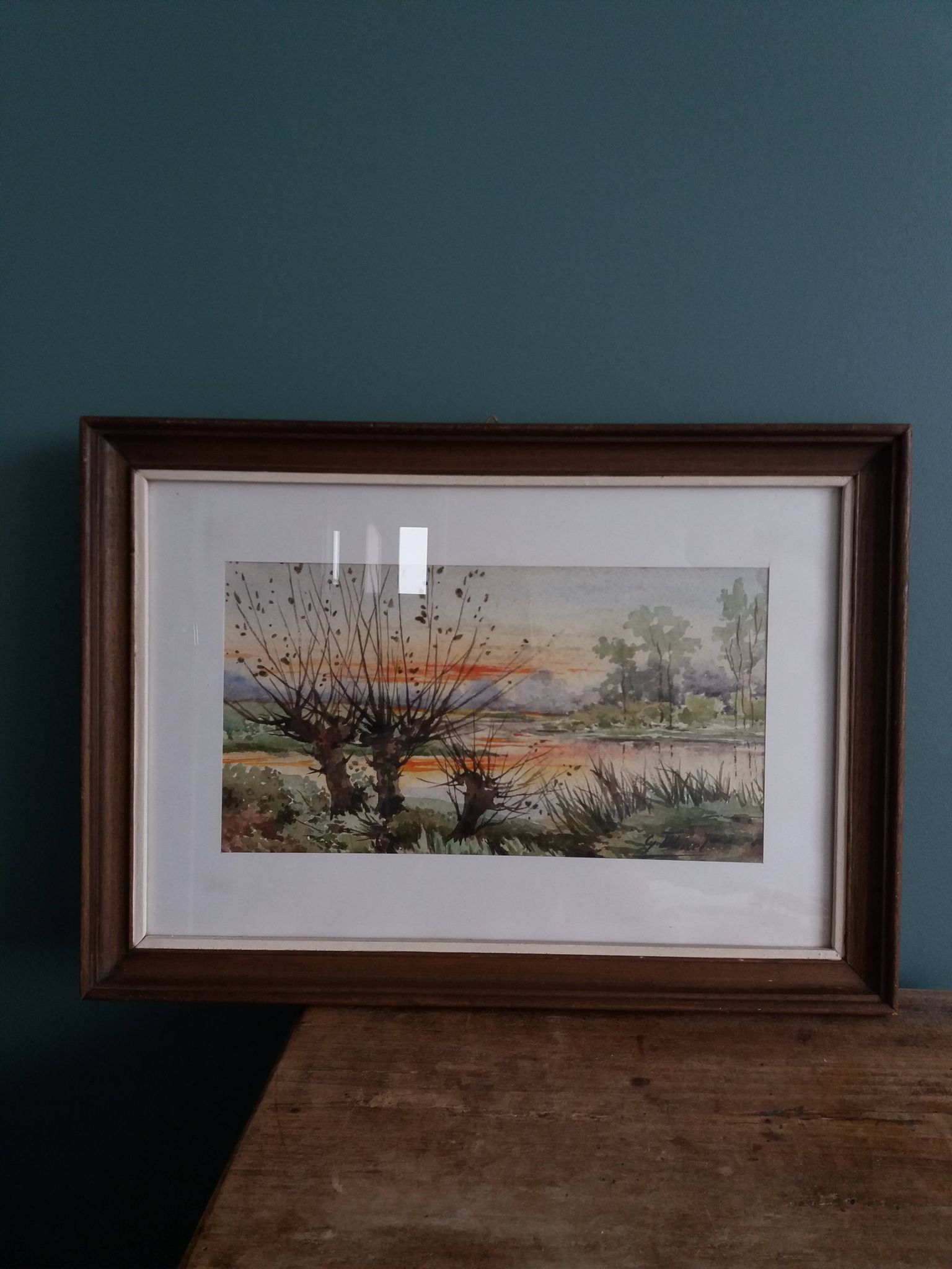 Aquarelle signée Thinel, paysage,  marais poitevin