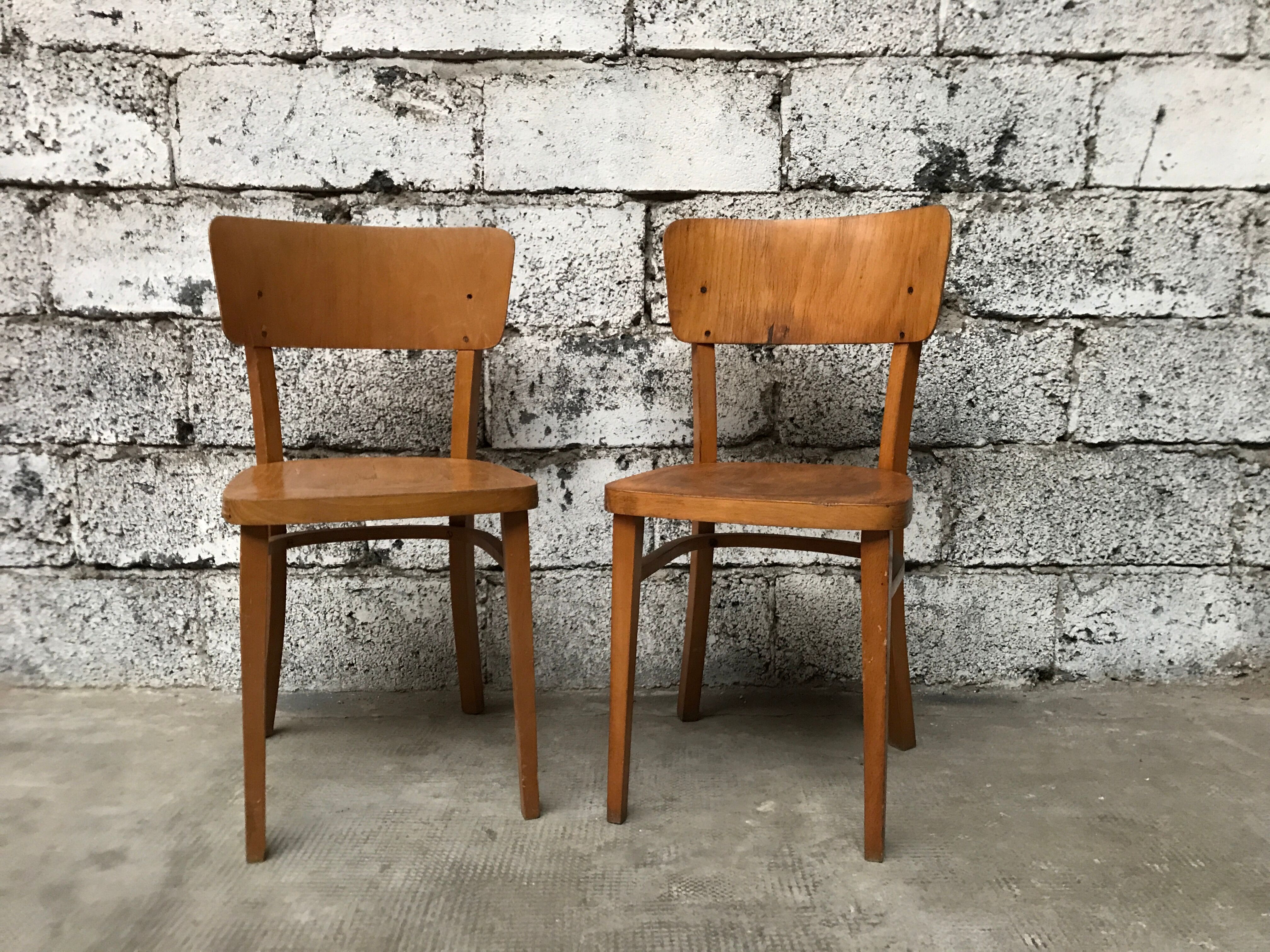 Pair of wooden chairs Thonet vintage bistro 1950
