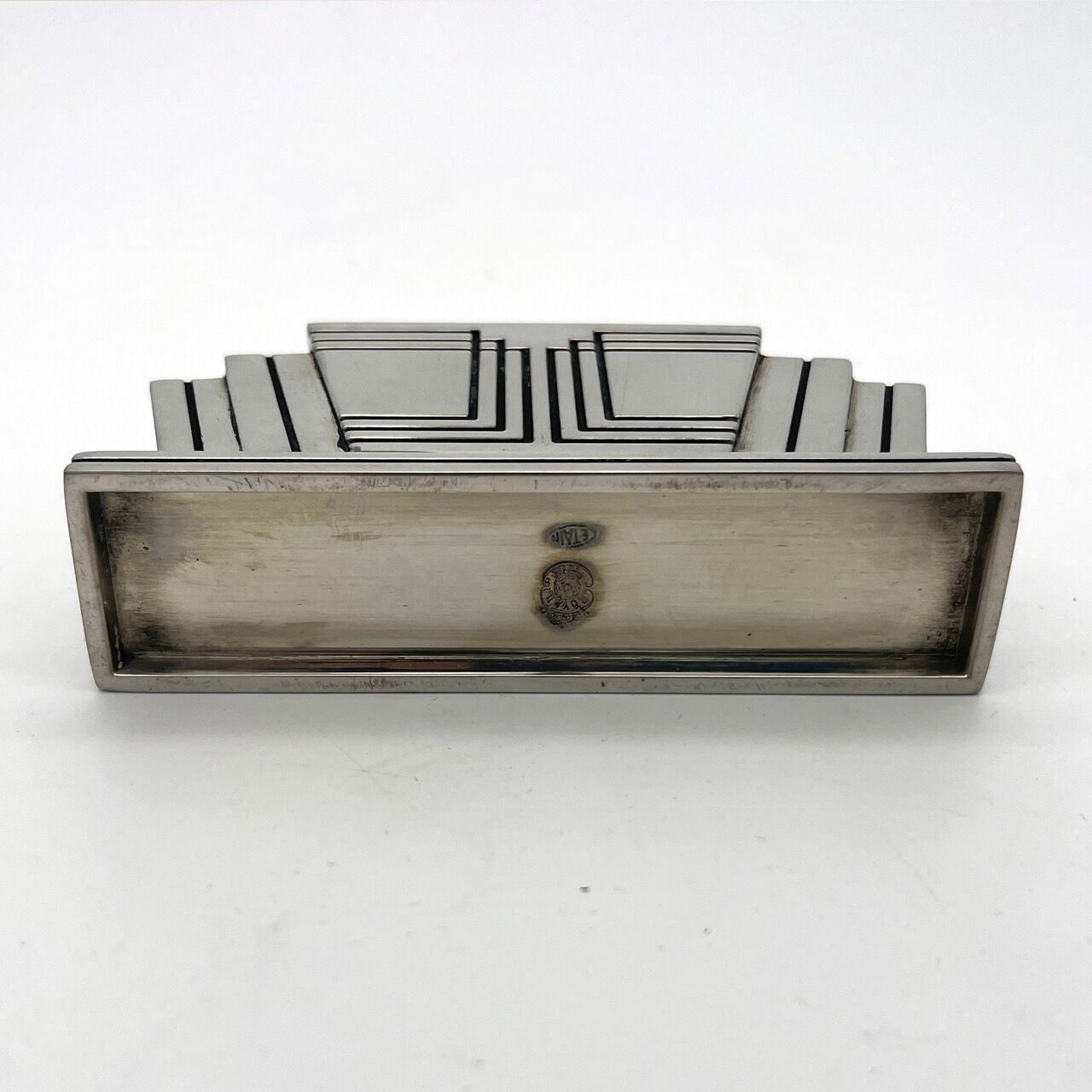 Royal signature - business card holder - art deco style - silver metal