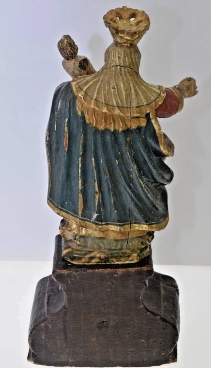 Vierge à l’Enfant – Sculpture ancienne en bois polychrome – XVIIIe / XIXe s