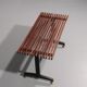 Mid-century Italian bench 1960s with black metal frame, gilded brass legs and solid teak slats