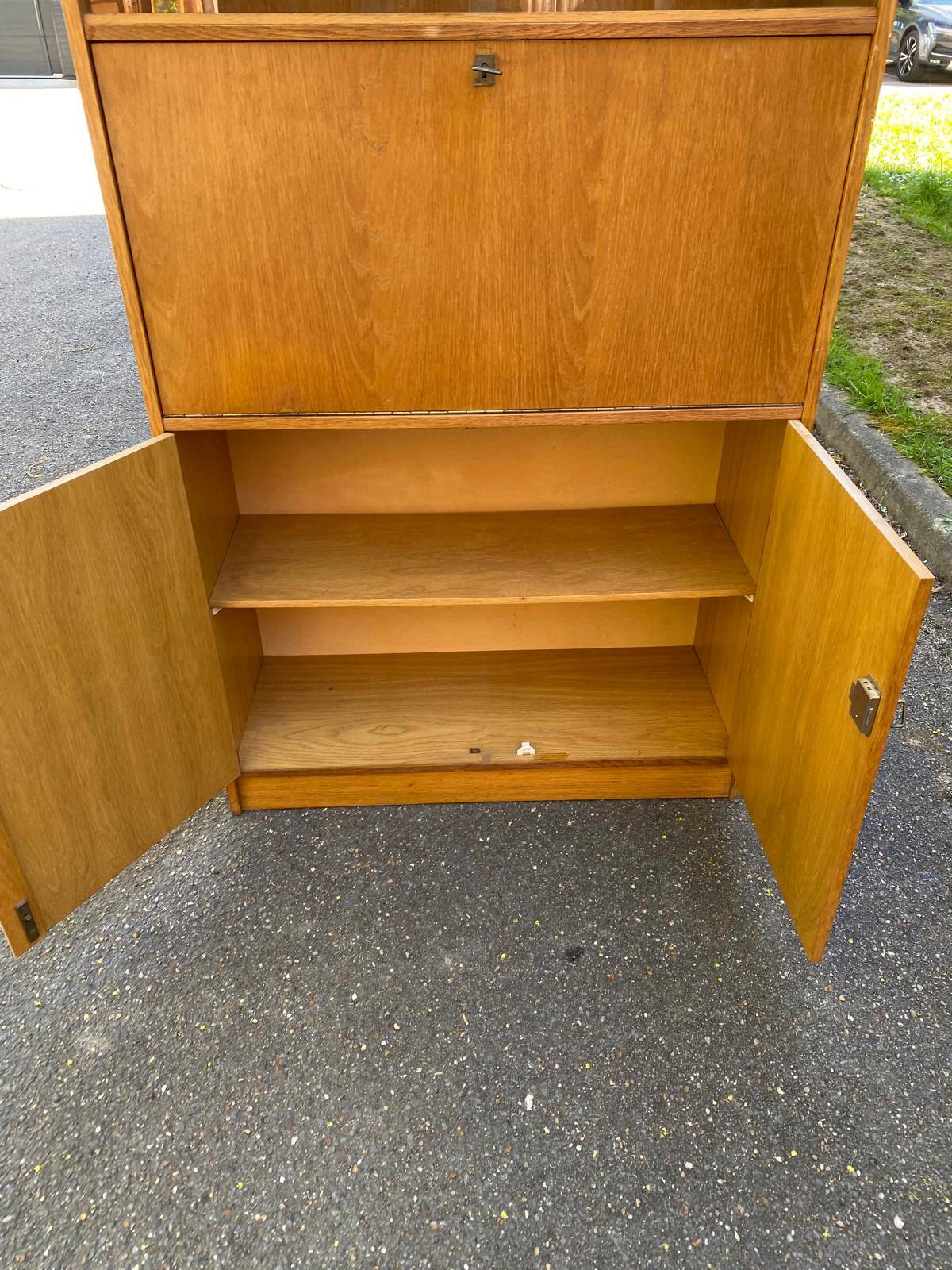 Vintage Scandinavian glass secretary with 3 doors