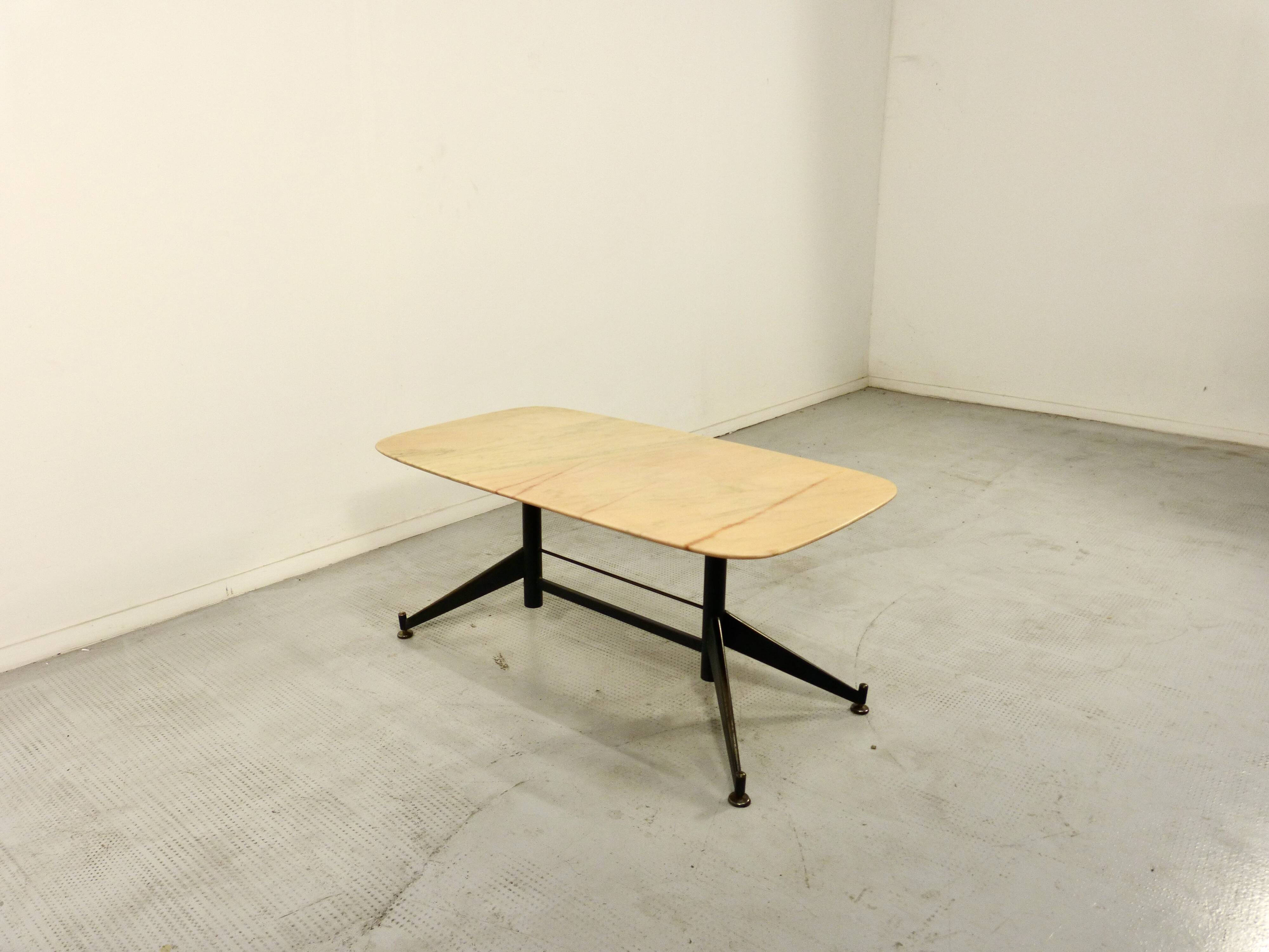 Midcentury Italian Steel And Marble Coffee Table.