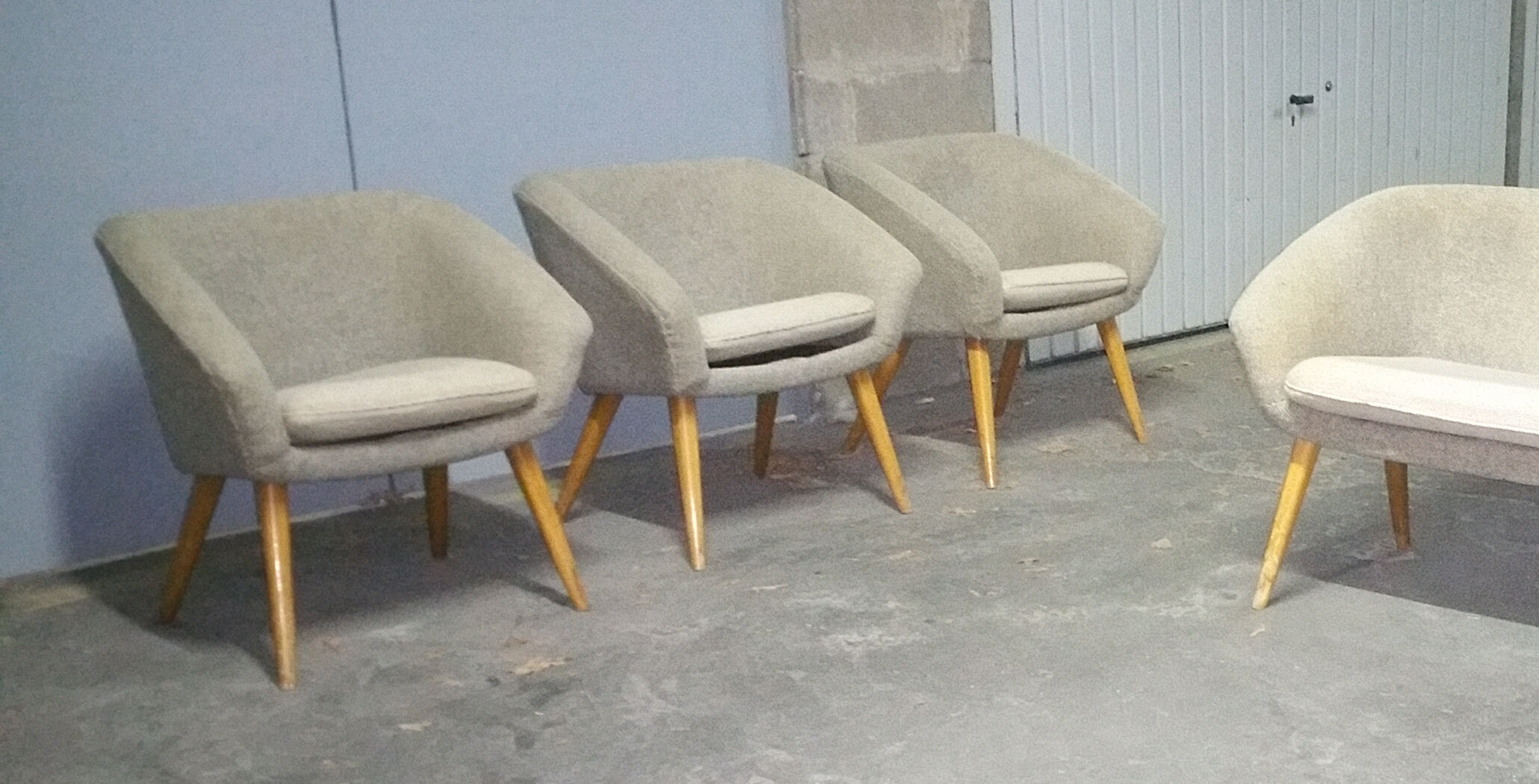 Sofa 3 Chair Danish cocktail of the 50s/60s gray / white