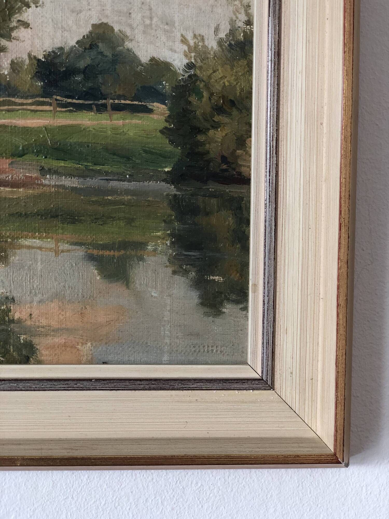 Vintage Original River Landscape Oil Painting: Framed Countryside Art