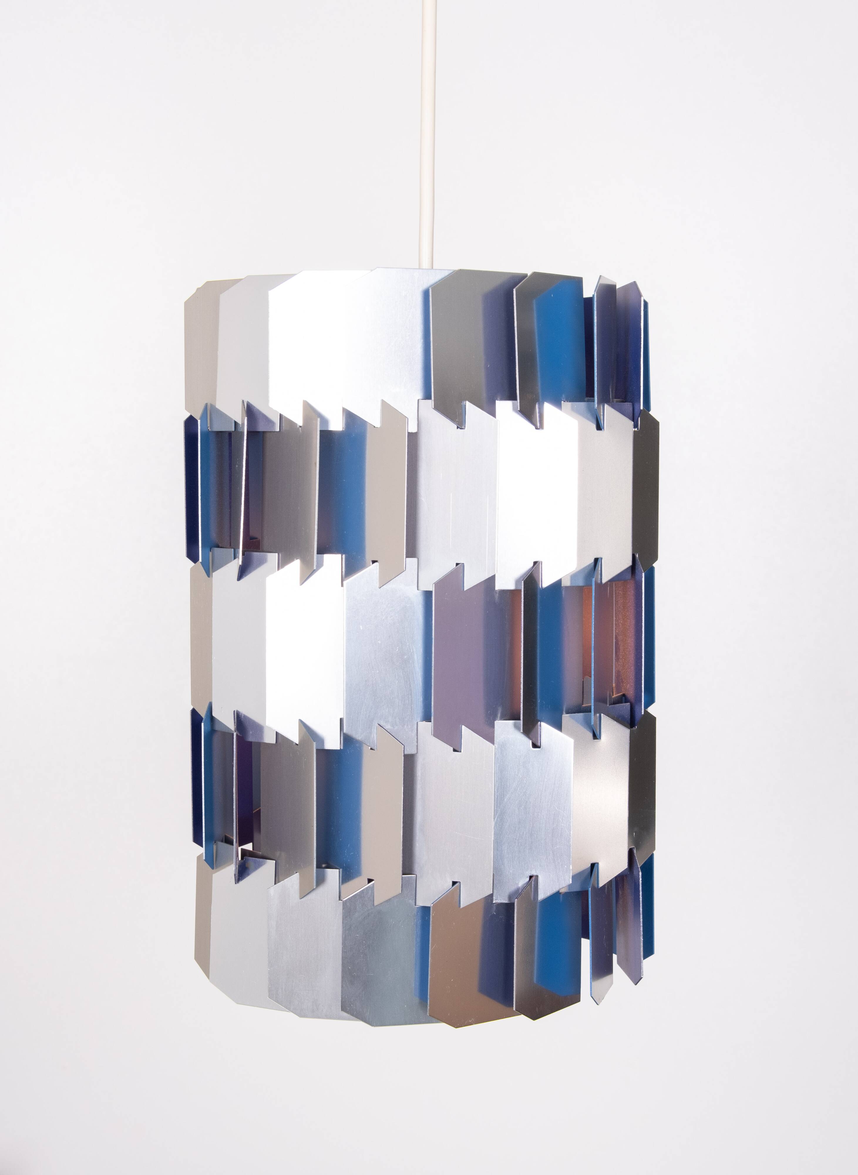 Silver & Blue Facet pendant by Louis Weisdorf for Lyfa, 1960s Denmark
