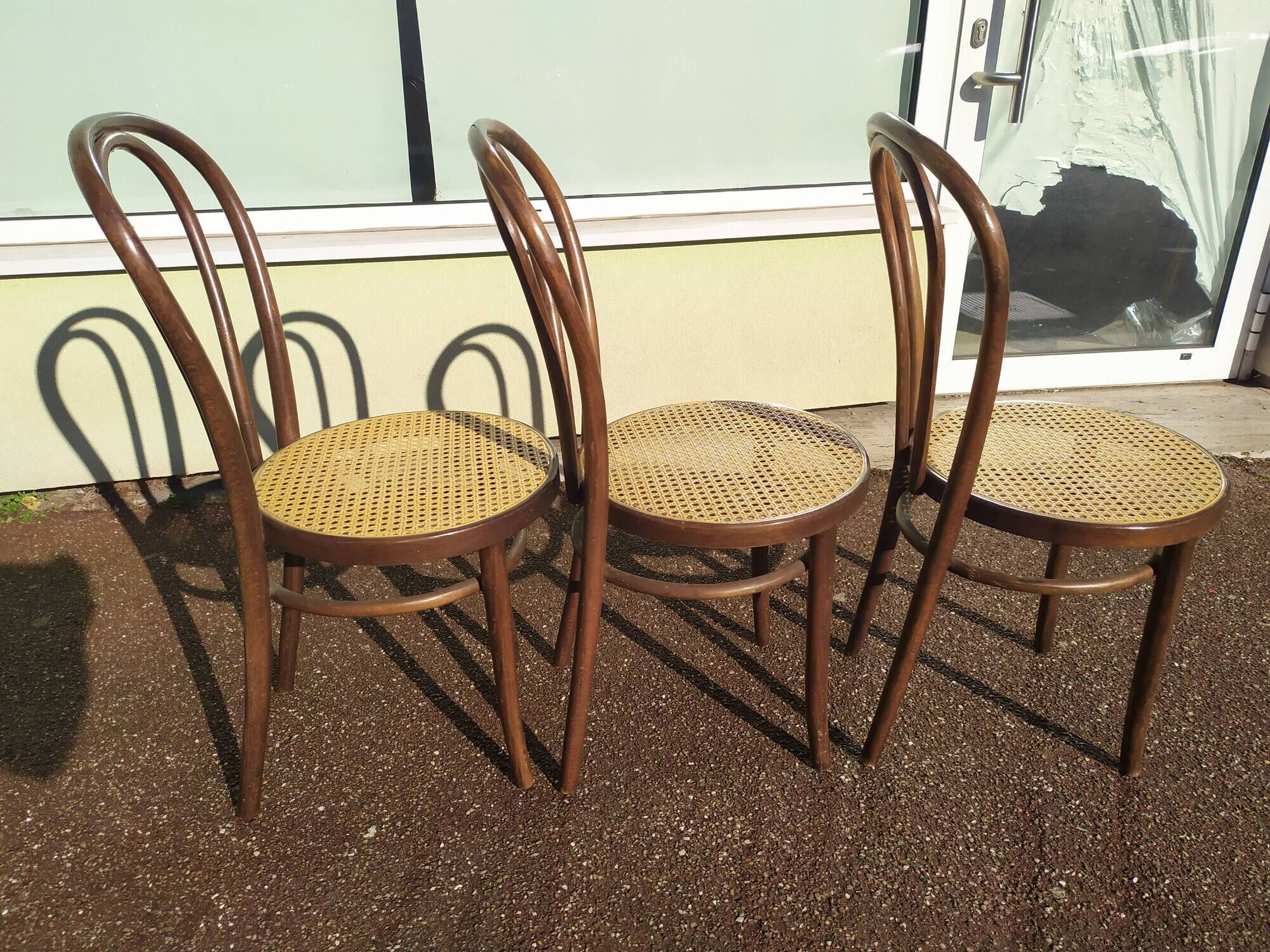 set of 3 wooden canned bistro chair - ZPM RADOMSKO for Thonet