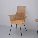 Vintage rattan chairs with table, 1950s, set of 3