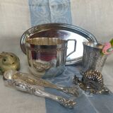 Small oval silver metal tray