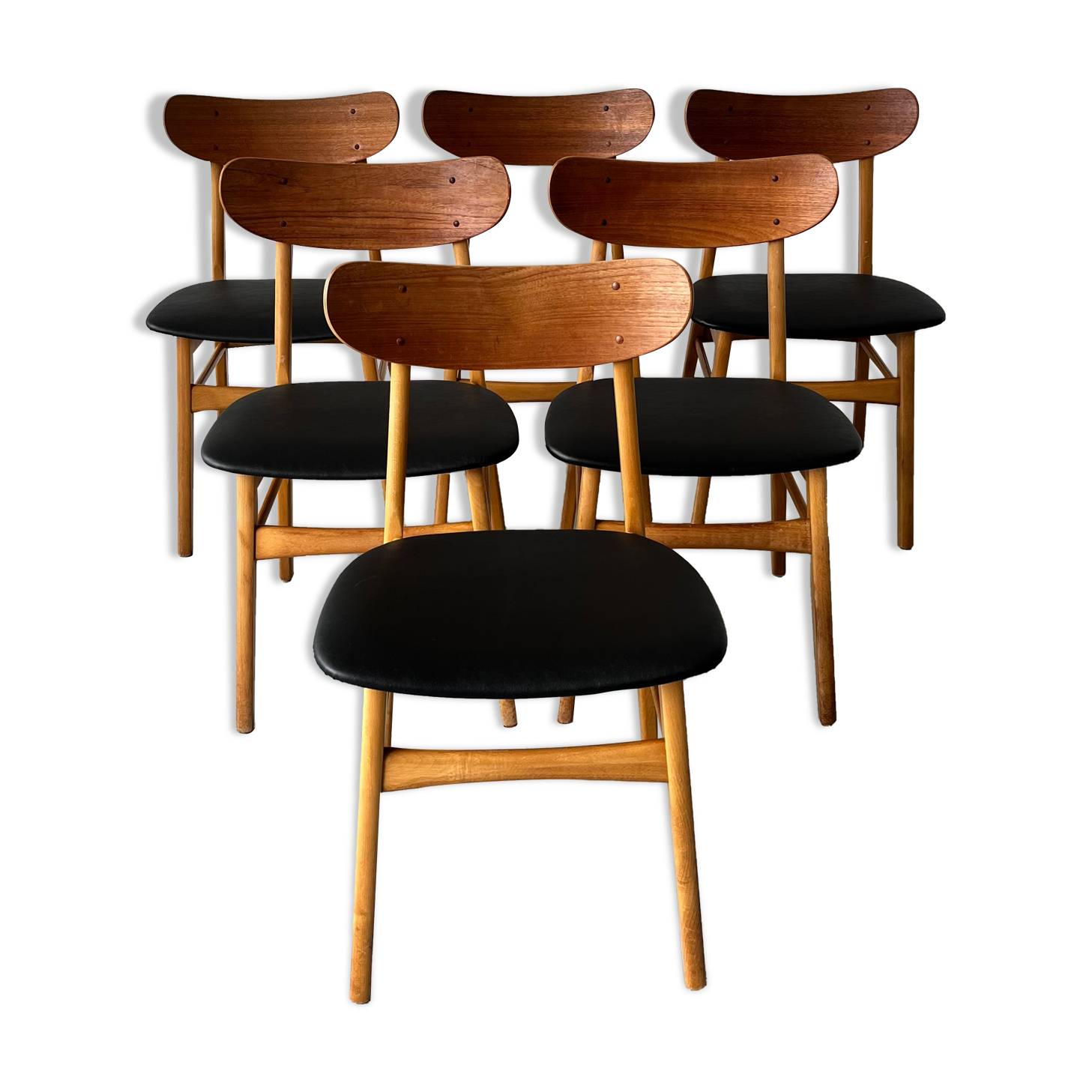 Danish design chairs in teak & skai 1960