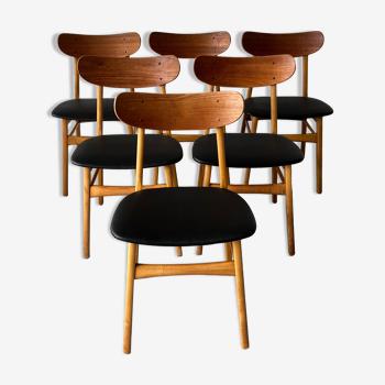 Danish design chairs in teak & skai 1960